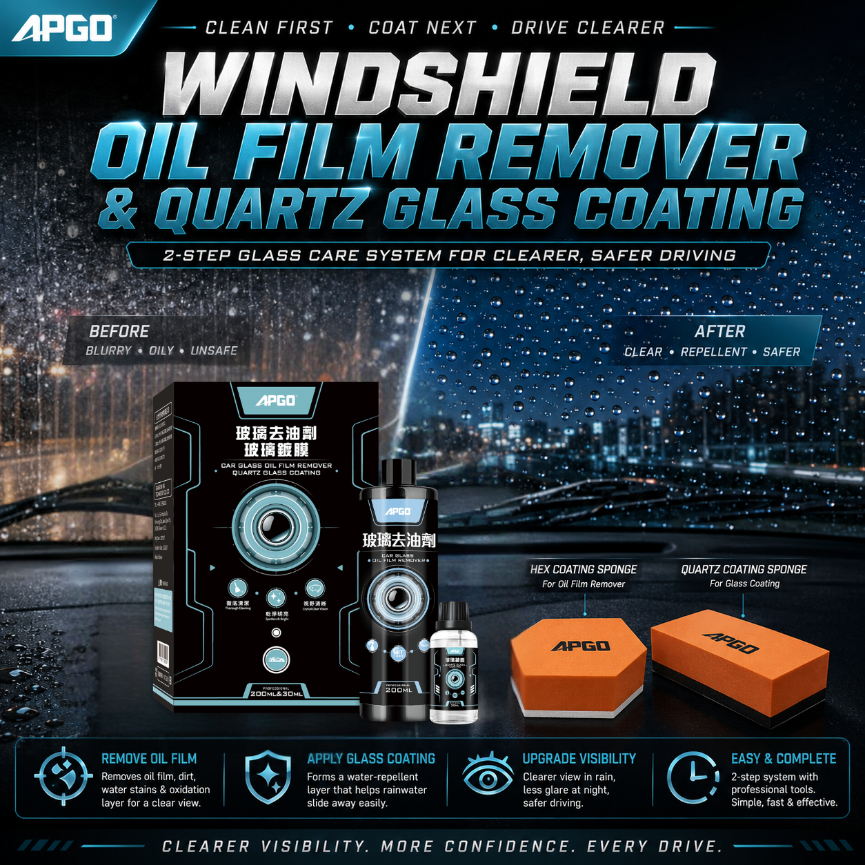 APGO Windshield Oil Film Remover & Quartz Glass Coating — 1