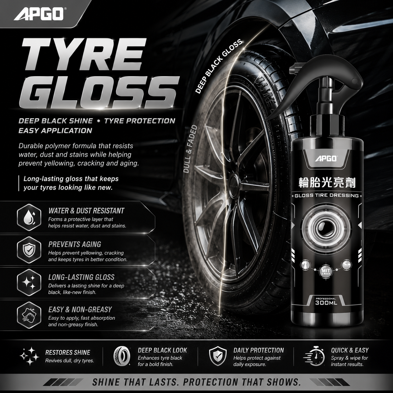 APGO Car Tire Gloss Dressing and Protectant — 1