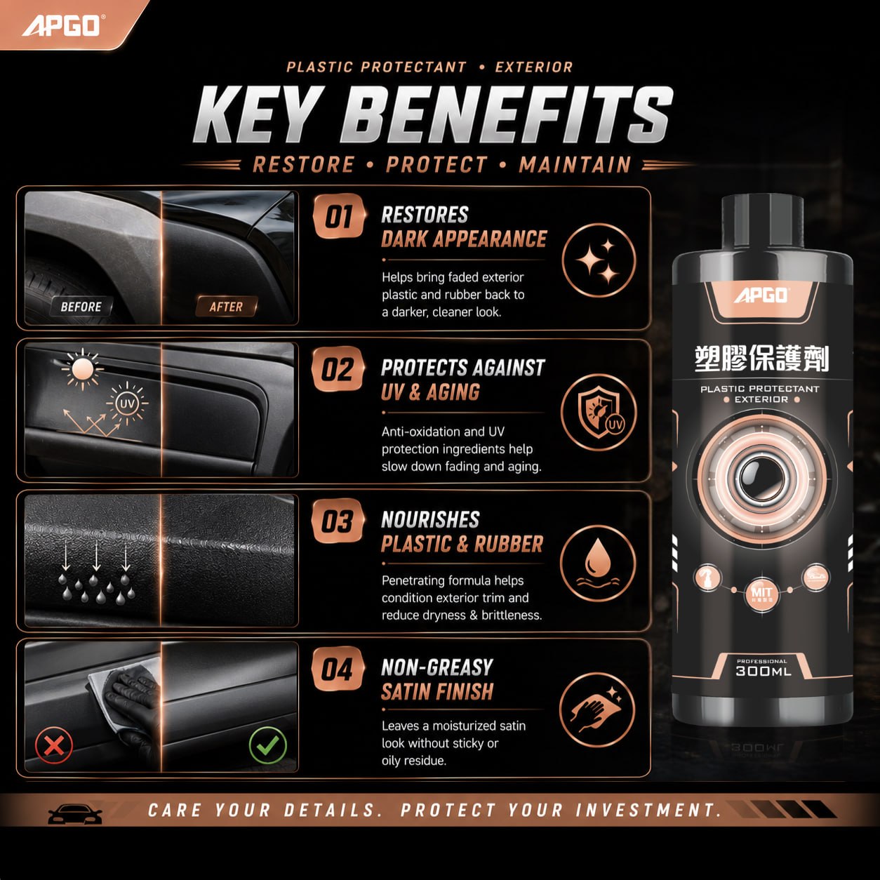 APGO Car Exterior Plastic Protectant — 3
