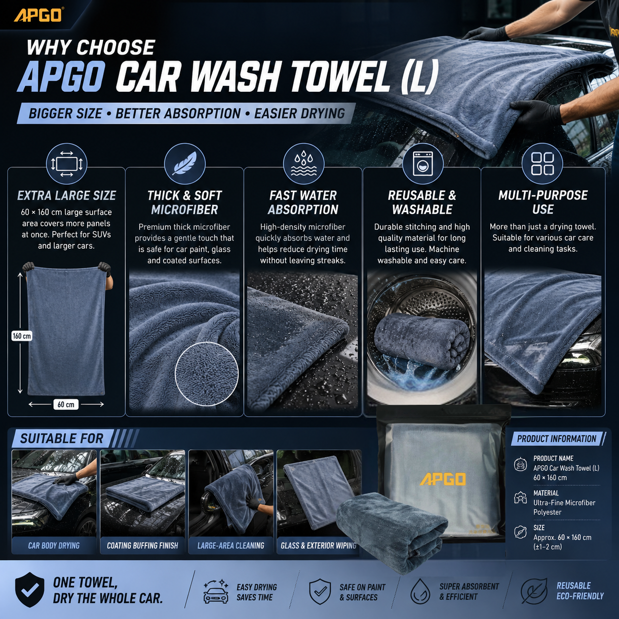 APGO Pro-Car Wash Towel （L) — 2