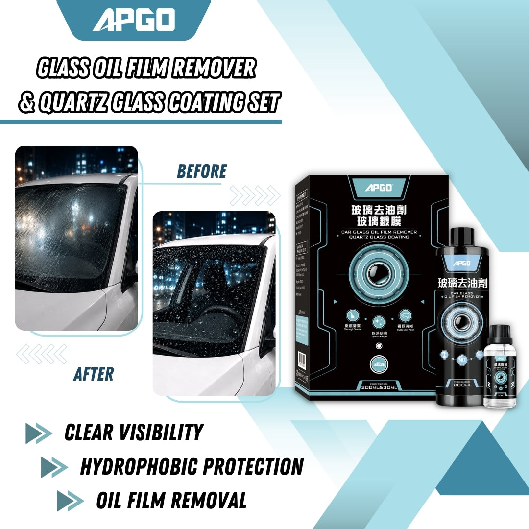 APGO Car Glass Oil Film Remover 200ml & Quartz Glass Coating 30ml Set