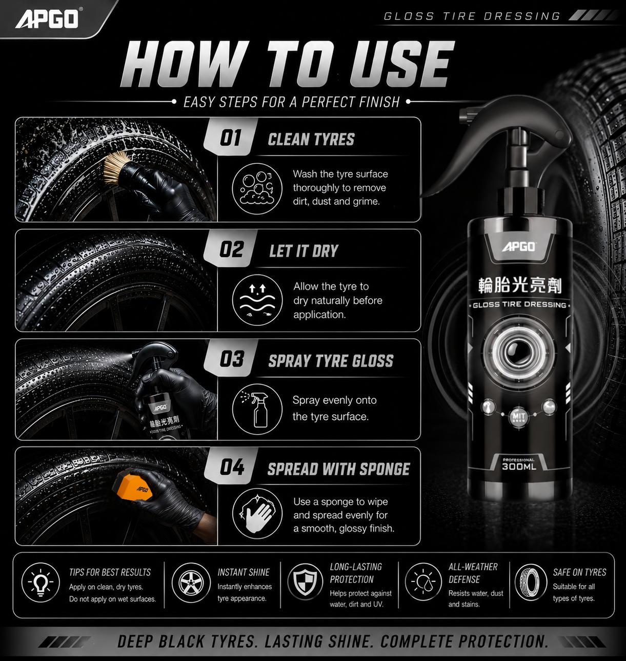 APGO Car Tire Gloss Dressing and Protectant — 4